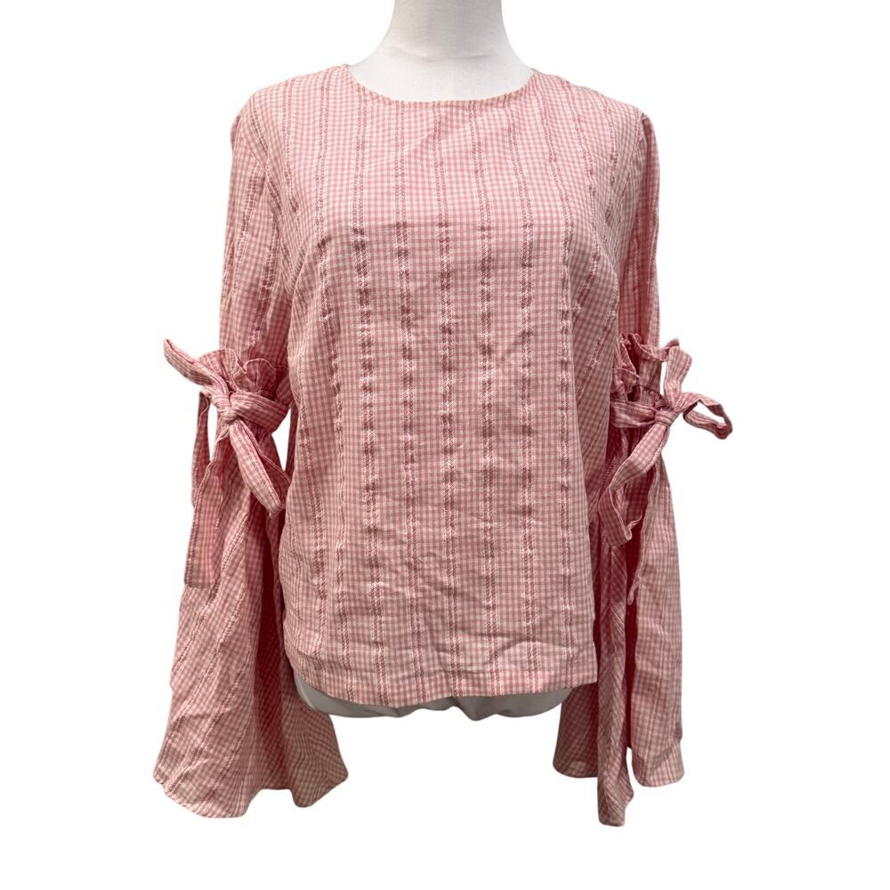 English Factory Pink Gingham Bell Sleeve Coquette Cottagecore Medium Prairie